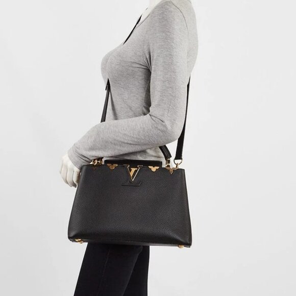 Louis Vuitton Black Taurillon Leather Flower Crown Capucines PM Bag - Picture 1 of 12